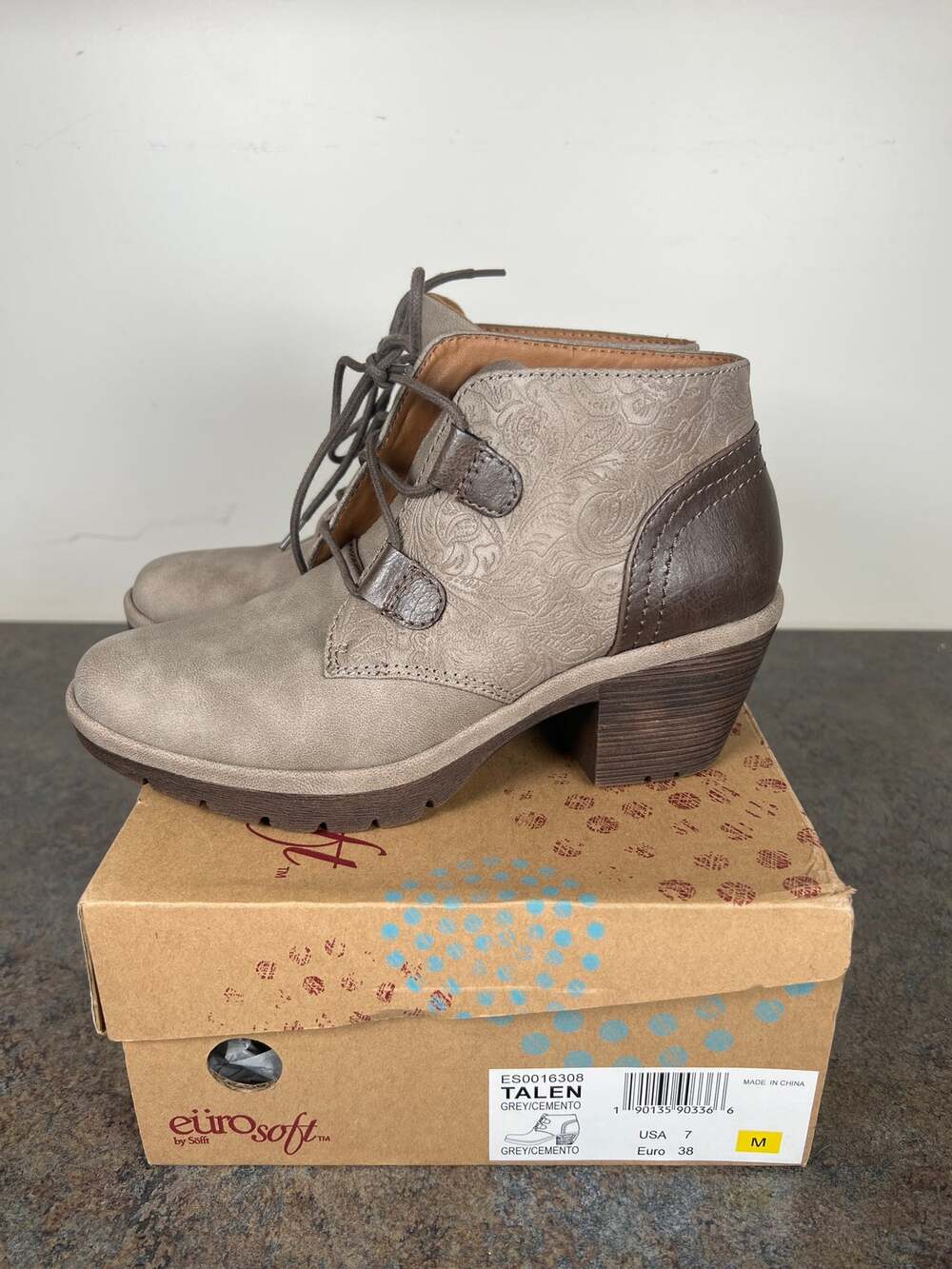 Eurosoft Talen Grey/Cemento Size 7 Women’s Tooled Faux Leather Booties